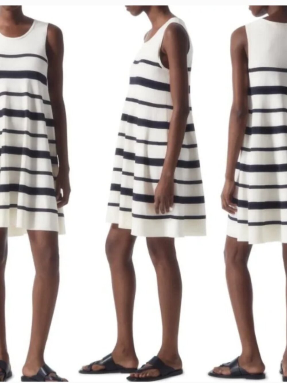 COS Knit Sleeveless Dress Womens A-Line Tank Swing Stripe Preppy Nautical Size M